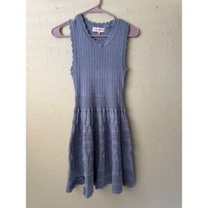 Willow & Wind Blue‎ Knit Fit and Flare Pointelle Sleeveless Midi Dress Womens M